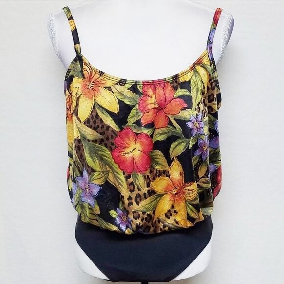 VINTAGE 80s Inches Away Tropical Blousen Swimsuit - Picture 2 of 9